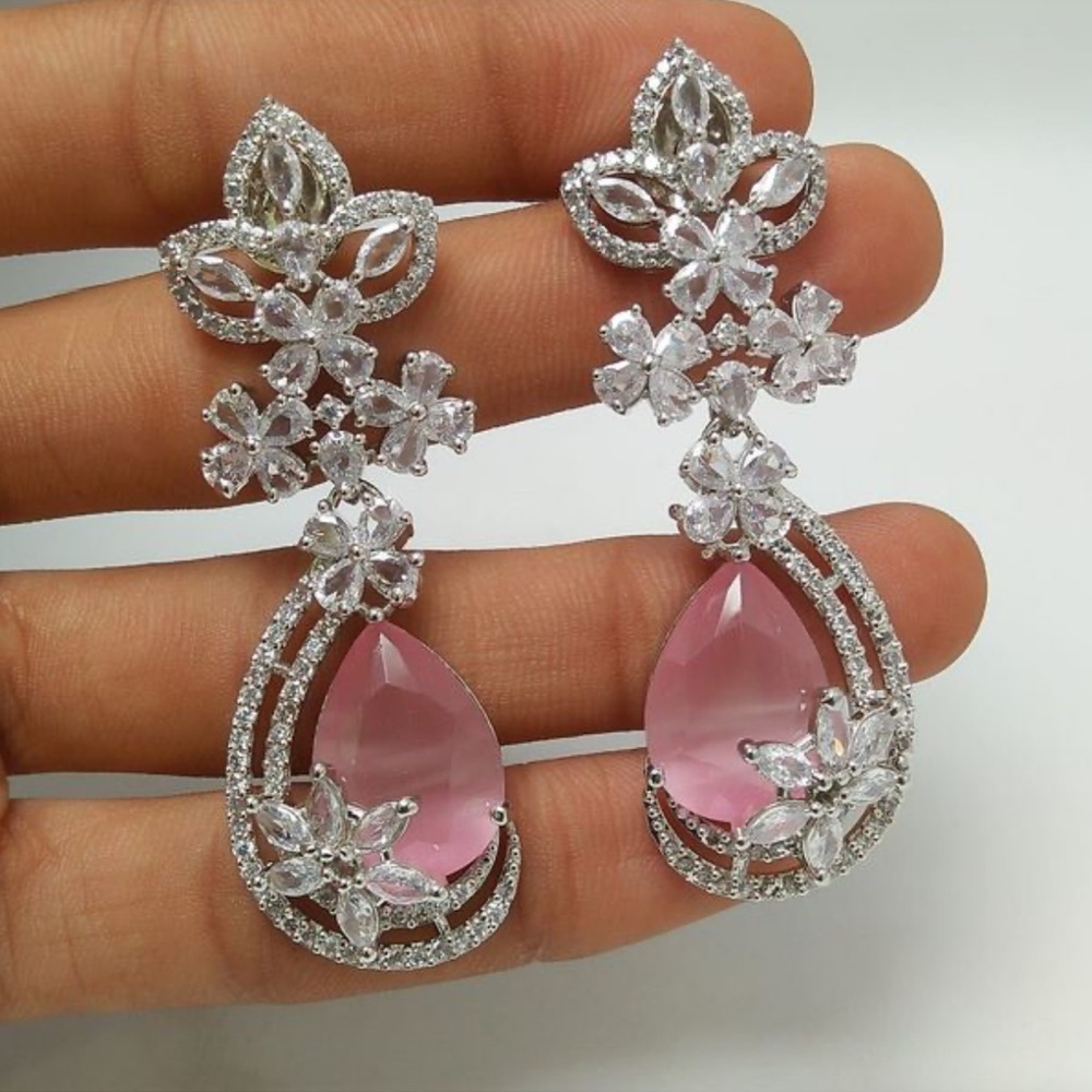 NWT Silver Plated Pink and Crystal Drop Earrings
